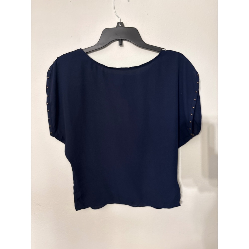 Forever 21 Blouse Womens Small Navy Blue New Studded Tulip Wrap Back Top